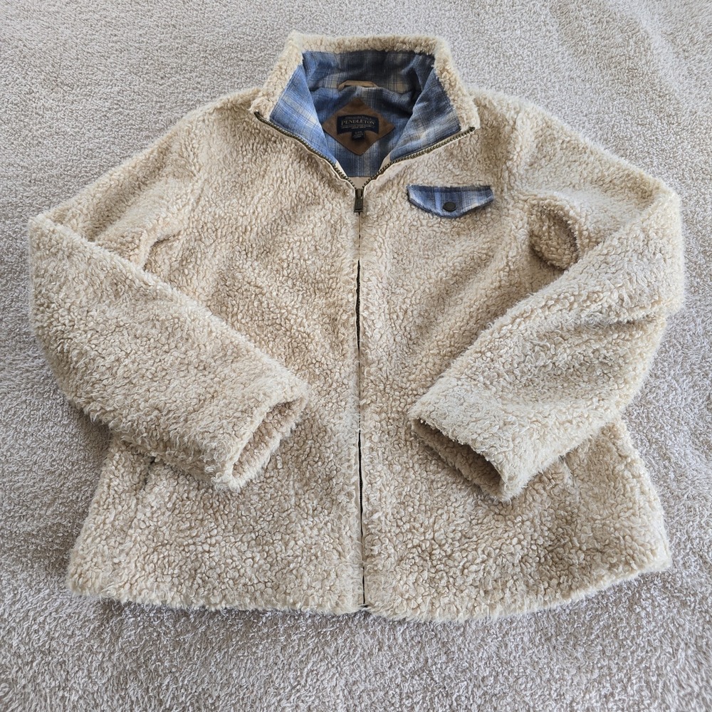 Pendleton Women's Deep Pile Sherpa Fleece Full-zip Jacket Coat Cream Sz S